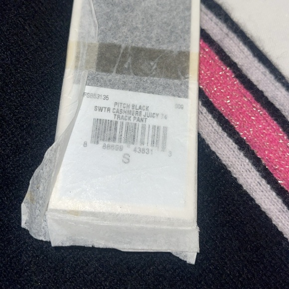 New Juicy Couture Cashmere 100% Black Pink Drawstring Track Pants Soft S - Picture 7 of 11